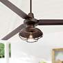 1_60" Casa Vieja Turbina DC LED Bronze Damp Ceiling Fan with Remote