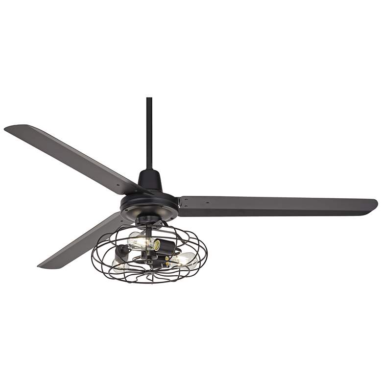 Image 2 60" Casa Vieja Turbina Matte Black Cage Light Ceiling Fan with Remote