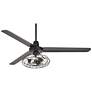 2_60" Casa Vieja Turbina Matte Black Cage Light Ceiling Fan with Remote