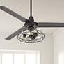 1_60" Casa Vieja Turbina Matte Black Cage Light Ceiling Fan with Remote