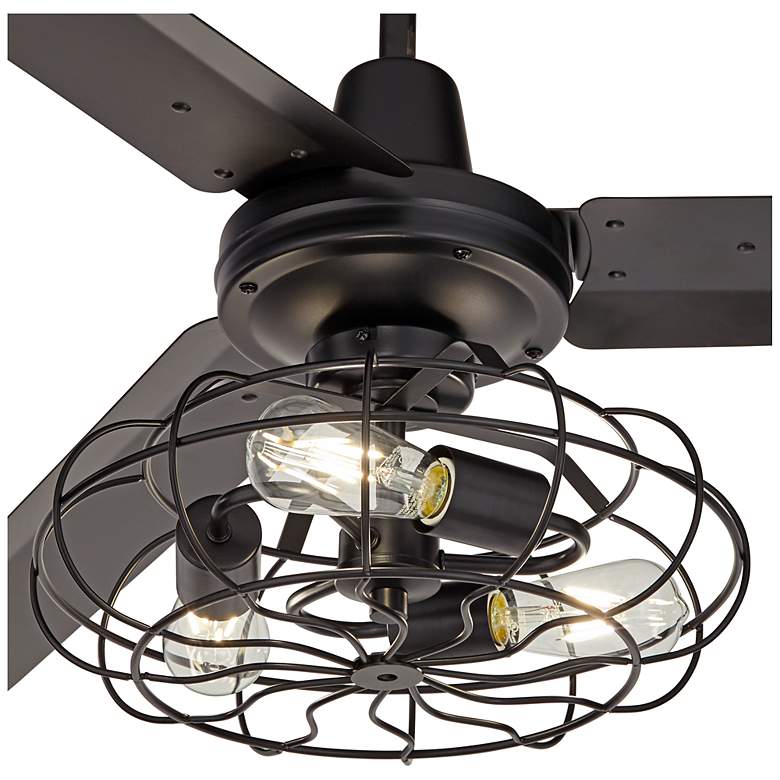 Image 3 60" Casa Vieja Turbina Matte Black Cage Light Ceiling Fan with Remote more views
