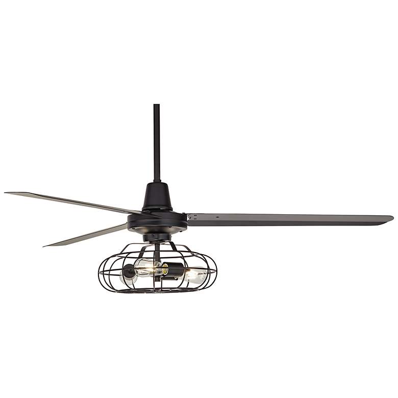 Image 7 60" Casa Vieja Turbina Matte Black Cage Light Ceiling Fan with Remote more views