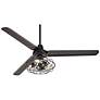 60" Casa Vieja Turbina Matte Black Cage Light Ceiling Fan with Remote