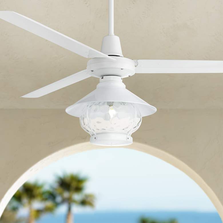 60&quot; Casa Vieja Turbina White Lantern Damp Ceiling Fan with Remote
