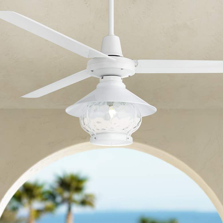 Image 1 60 inch Casa Vieja Turbina White Lantern Damp Ceiling Fan with Remote