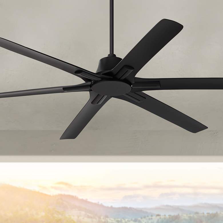 Image 1 60" Casa Vieja X-Force Matte Black Damp Rated Ceiling Fan with Remote