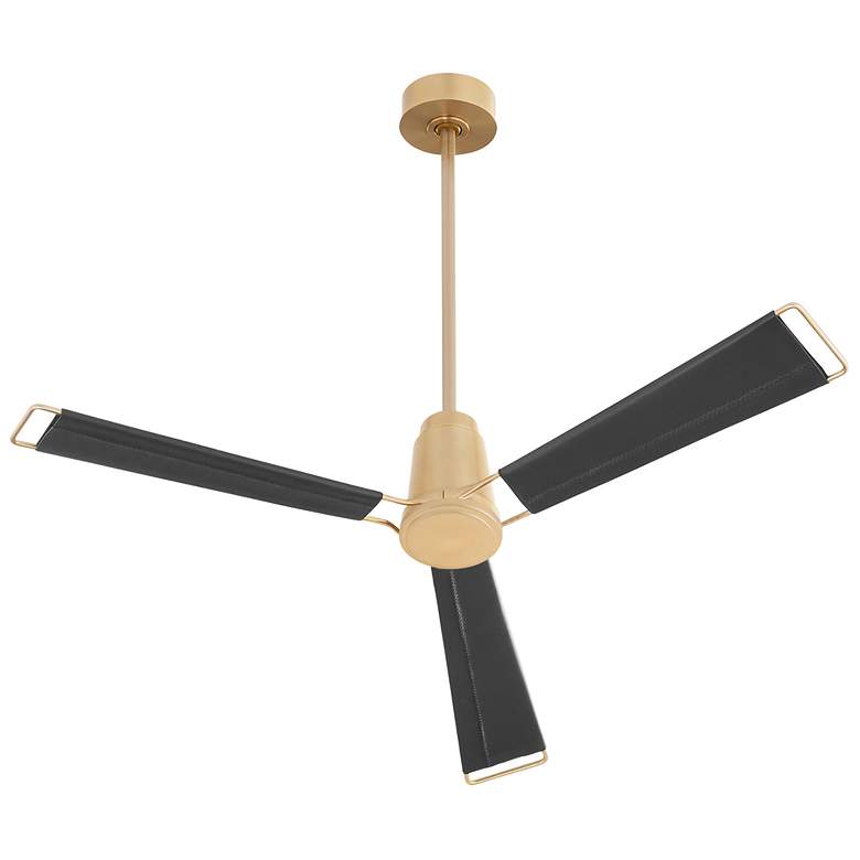Image 1 60" Cyan Design Zephyr Aged Brass and Leather Ceiling Fan with Remote