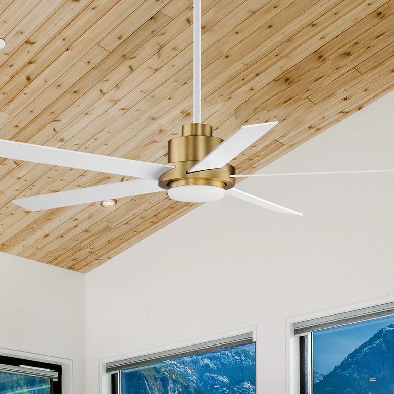 Image 2 60" Daisy Natural Aged Brass LED Ceiling Fan w/ White Blades