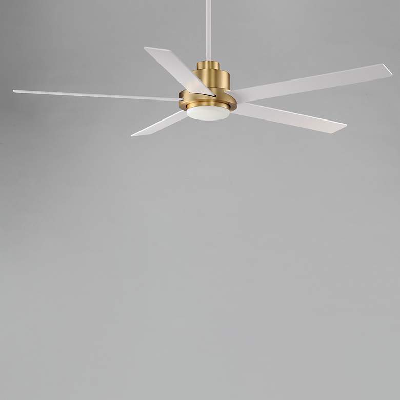 Image 5 60" Daisy Natural Aged Brass LED Ceiling Fan w/ White Blades more views