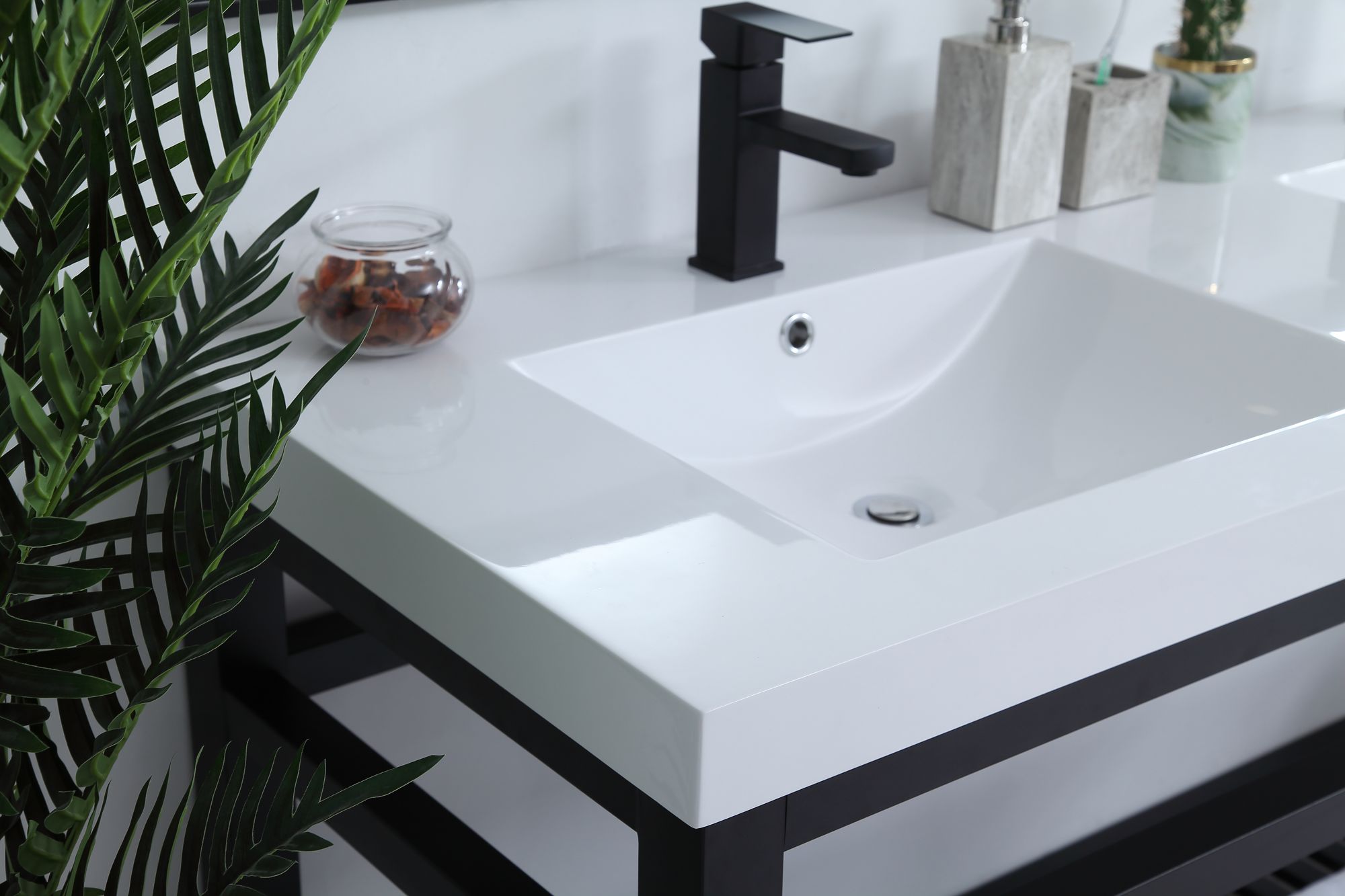 Image 2 60 Inch Double Bathroom Metal Vanity In Black more views