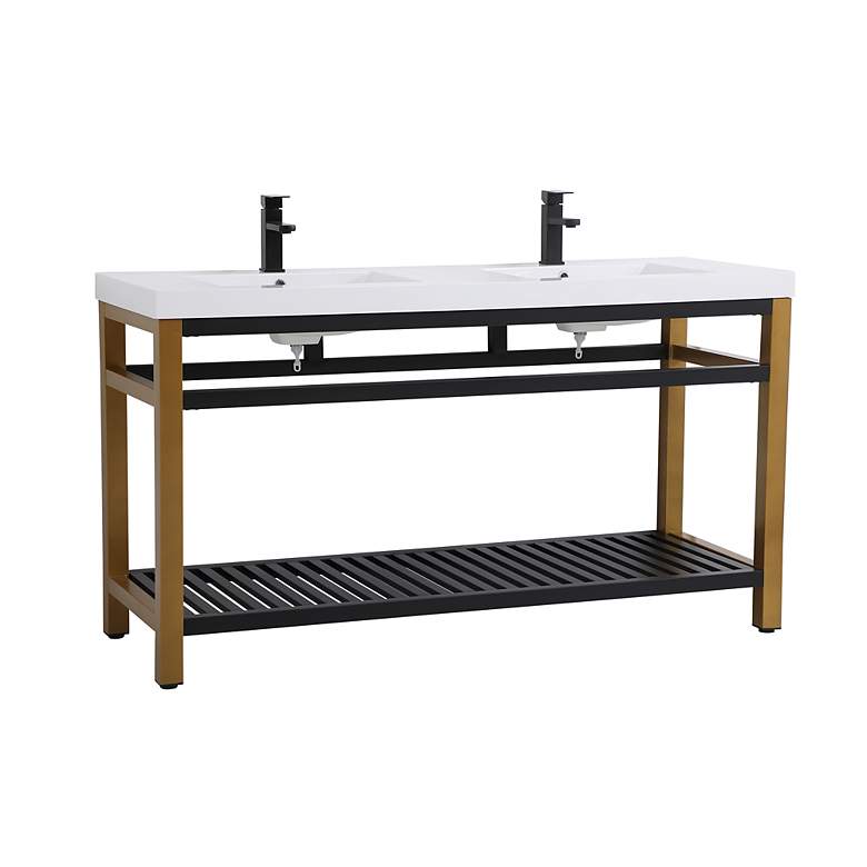 Image 3 60 Inch Double Bathroom Metal Vanity In Golden Black more views