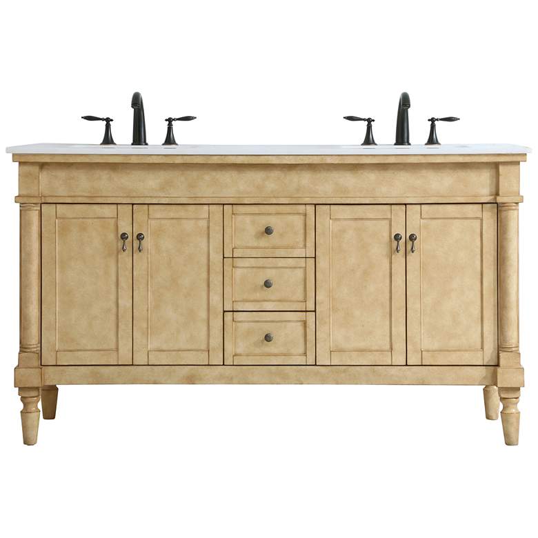 Image 1 60 Inch Double Bathroom Vanity In Antique Beige