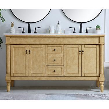 60 Inch Double Bathroom Vanity In Antique Beige