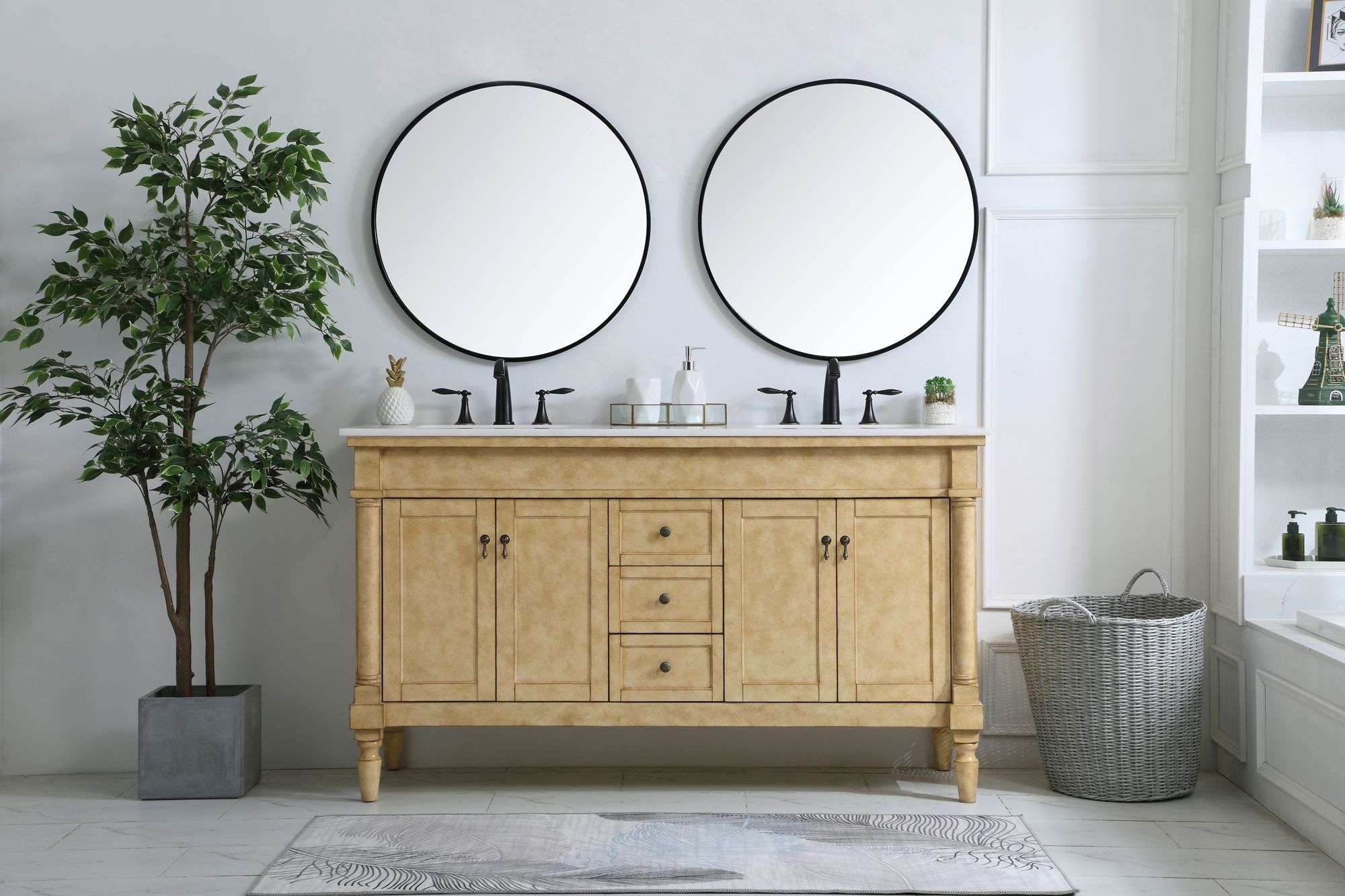 60 Inch Double Bathroom Vanity In Antique Beige