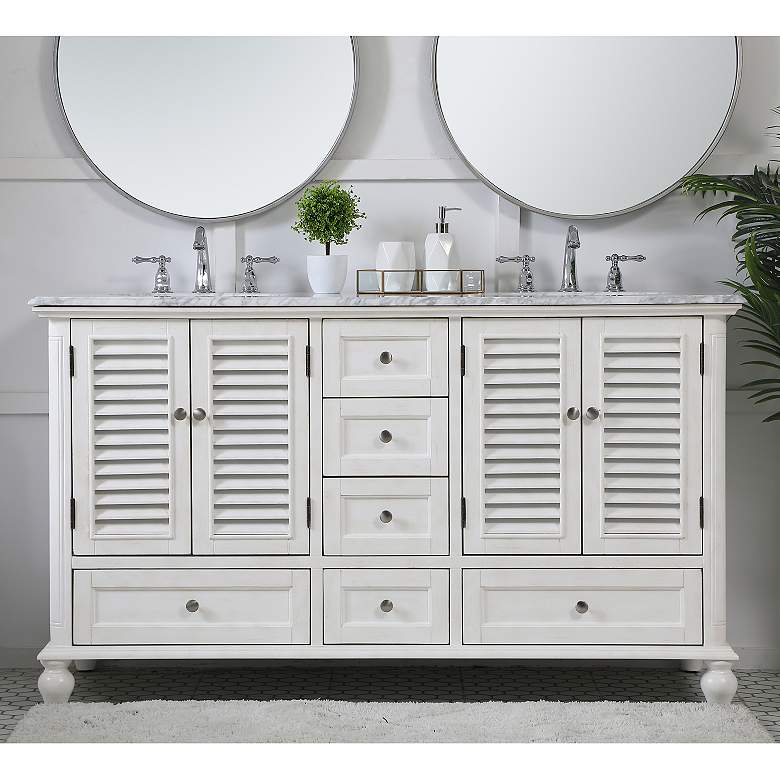 Image 1 60 Inch Double Bathroom Vanity In Antique White