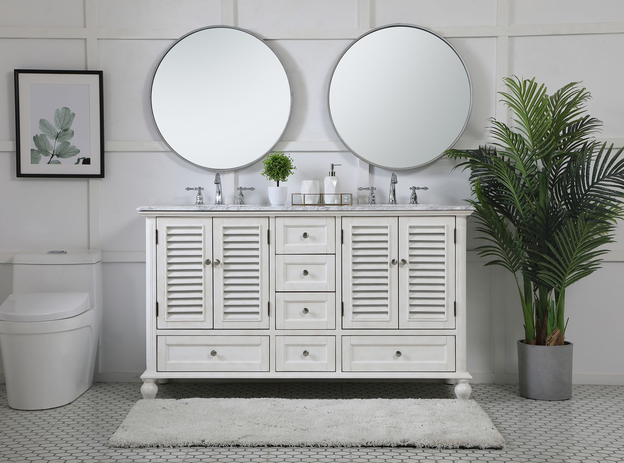 60 Inch Double Bathroom Vanity In Antique White