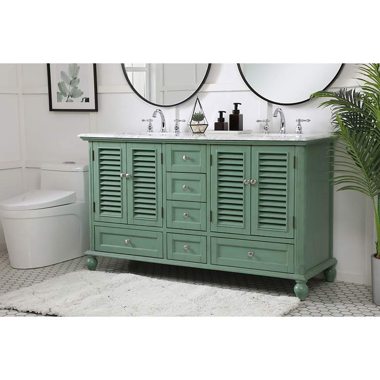 Image 4 60 Inch Double Bathroom Vanity In Vintage Mint more views