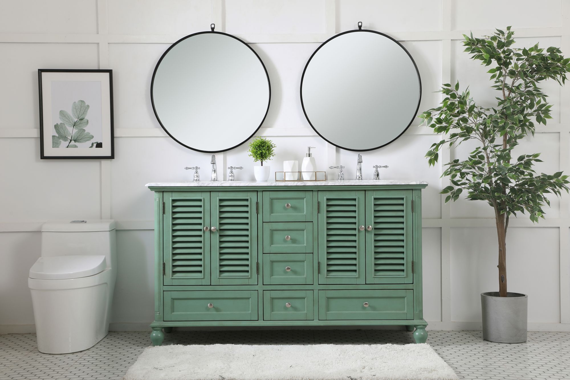 60 Inch Double Bathroom Vanity In Vintage Mint