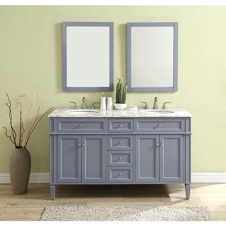 Image 7 60 Inch Double Bathroom Vanity Set In Grey more views
