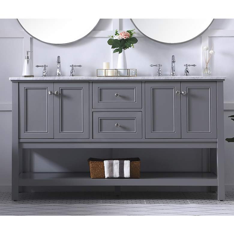 Image 1 60 Inch Double Sink Bathroom Vanity Set In Grey