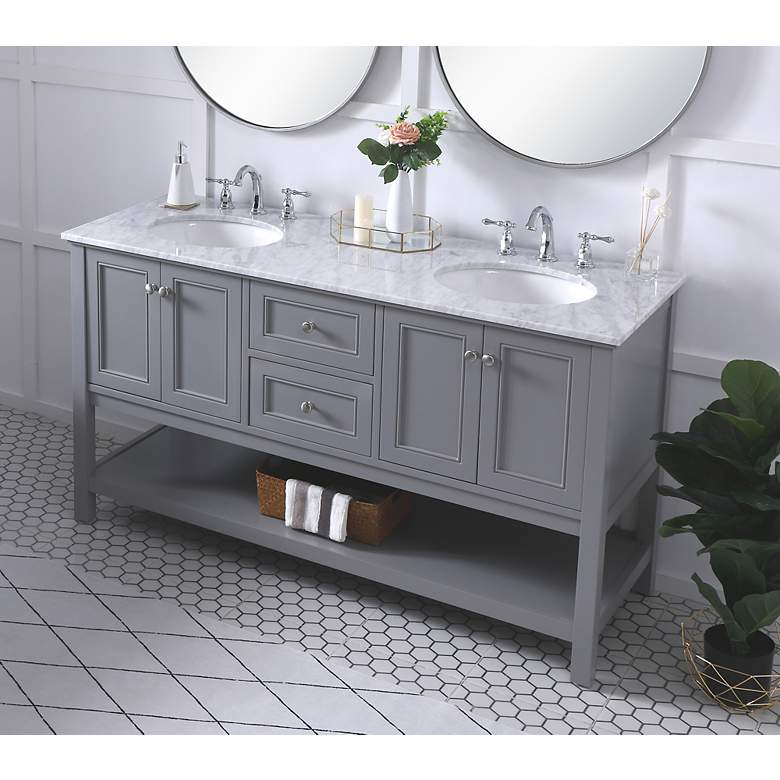 Image 4 60 Inch Double Sink Bathroom Vanity Set In Grey more views