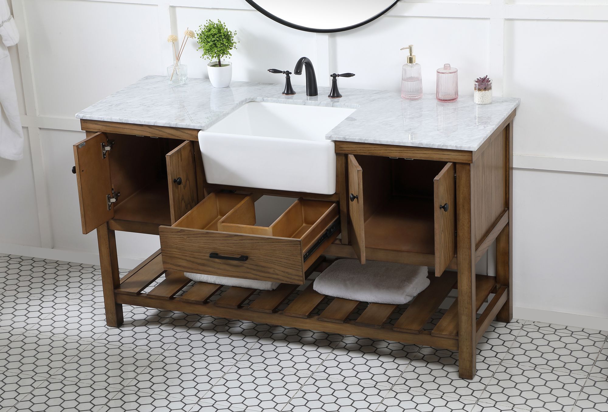 60 Inch Driftwood Single Sink Bathroom Vanity