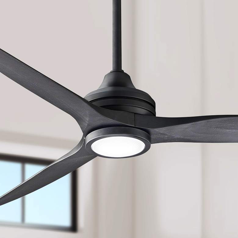 Image 1 60 inch Fanimation Spitfire Black Finish Damp Rated LED Ceiling Fan