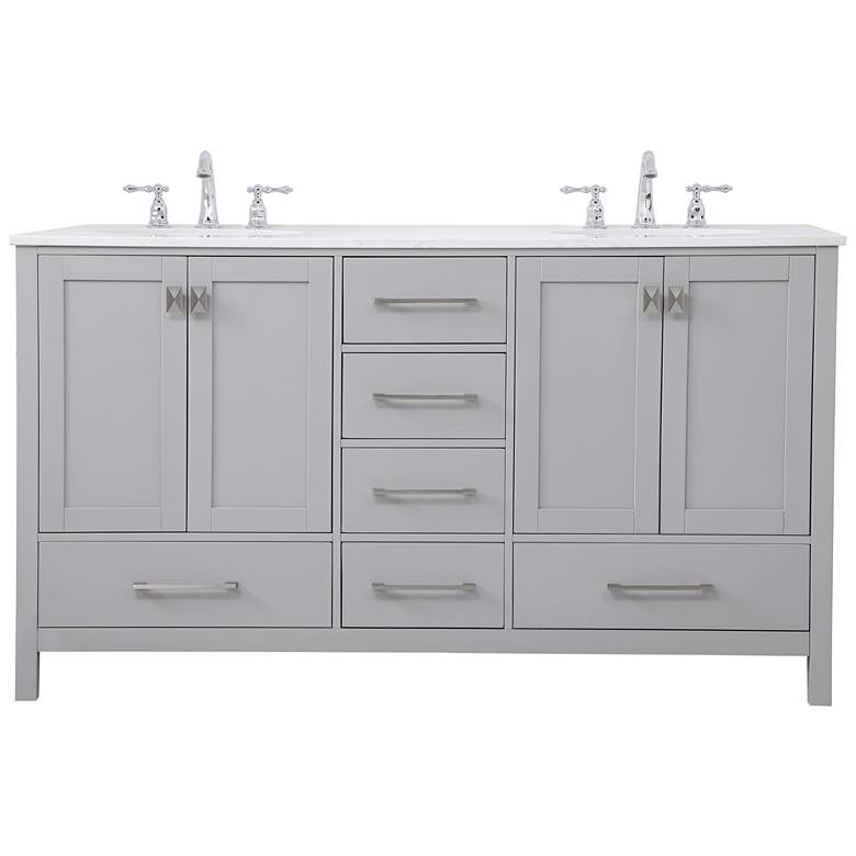 Image 1 60-Inch Gray Double Sink Bathroom Vanity with Calacatta White Quartz Top