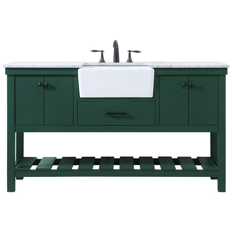 Image 1 60-Inch Green Single Sink Bathroom Vanity with Carrara White  Marble Top