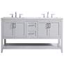 60-Inch Grey Double Sink Bathroom Vanity With White Calacatta Quartz Top