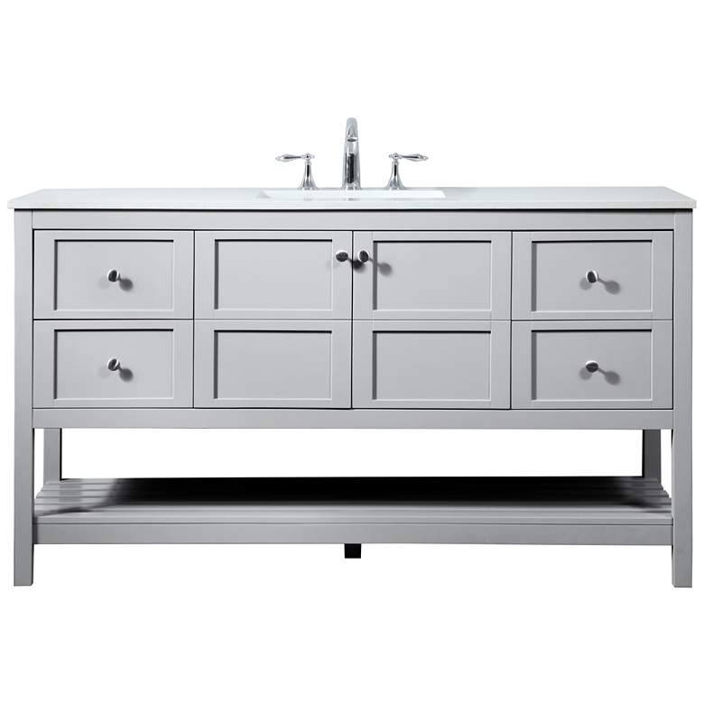 Image 1 60-Inch Grey Single Sink Bathroom Vanity with Calacatta White Quartz Top