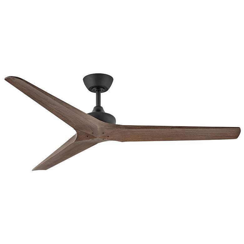 Image 1 60" Hinkley Chisel Matte Black and Wood Damp Rated Smart Ceiling Fan