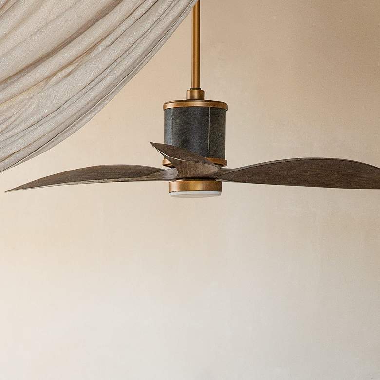 Image 2 60" Hinkley Merrick LED Damp Brass Driftwood 3-Blade Smart Ceiling Fan