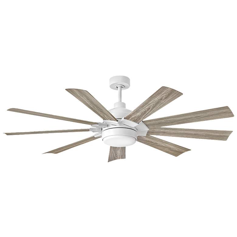 Image 1 60 inch Hinkley Turbine LED Wet Rated 9-Blade White Rustic Wood Smart Fan