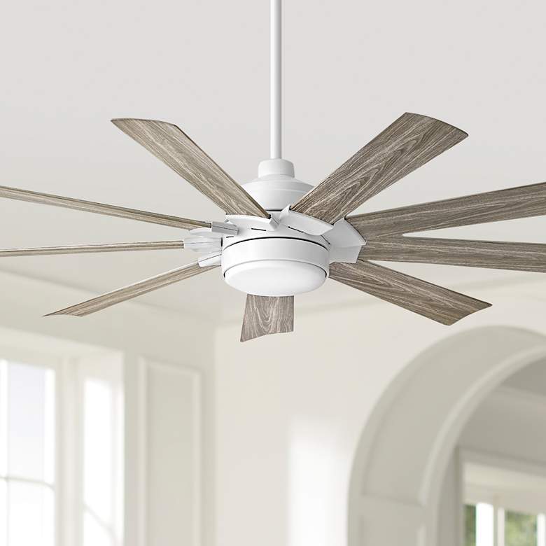 Image 1 60" Hinkley Turbine LED Wet Rated 9-Blade White Rustic Wood Smart Fan