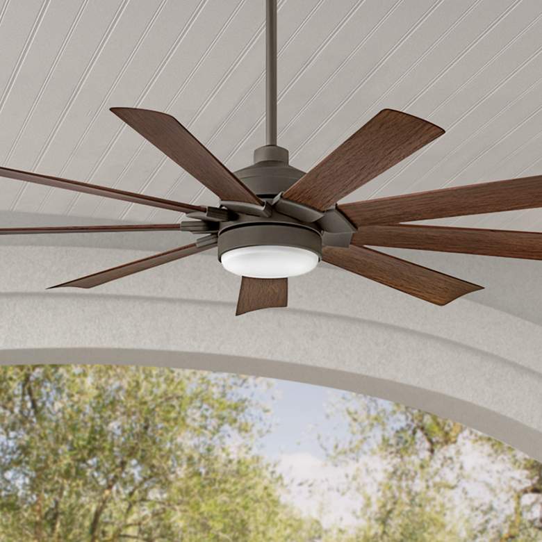 Image 1 60" Hinkley Turbine LED Wet Rated Bronze Walnut 9-Blade Smart Fan