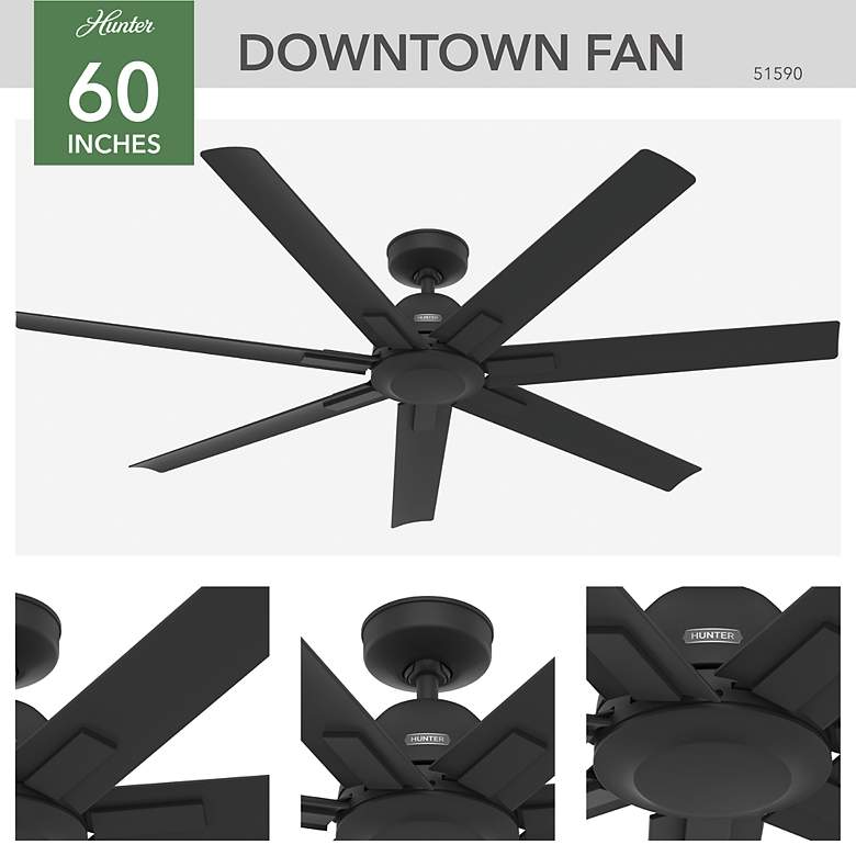 Image 7 60" Hunter Downtown Matte Black Damp Ceiling Fan with Wall Control more views