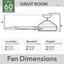 60" Hunter Downtown Matte Black Damp Ceiling Fan with Wall Control