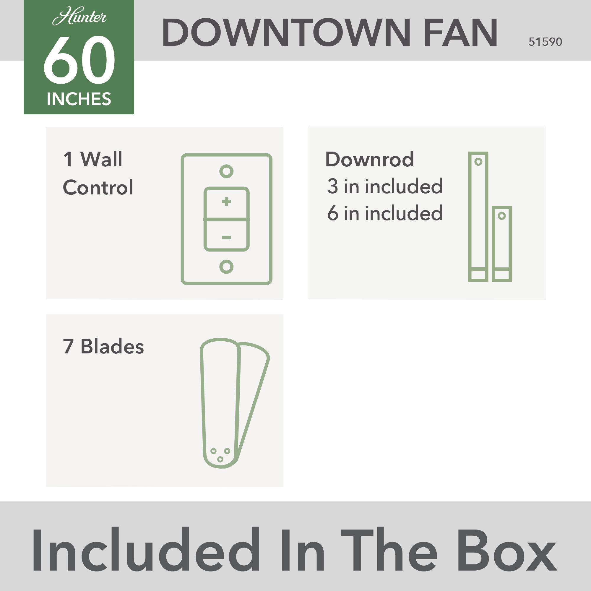 60" Hunter Downtown Matte Black Damp Ceiling Fan with Wall Control