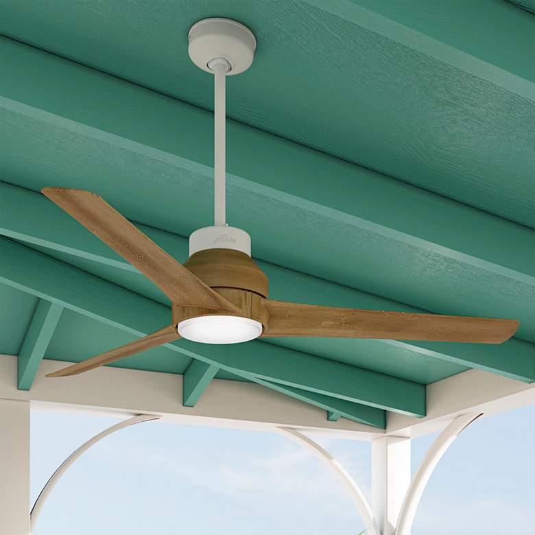 Image 1 60 inch Hunter Lakemont Matte White LED Damp Rated Ceiling Fan with Remote
