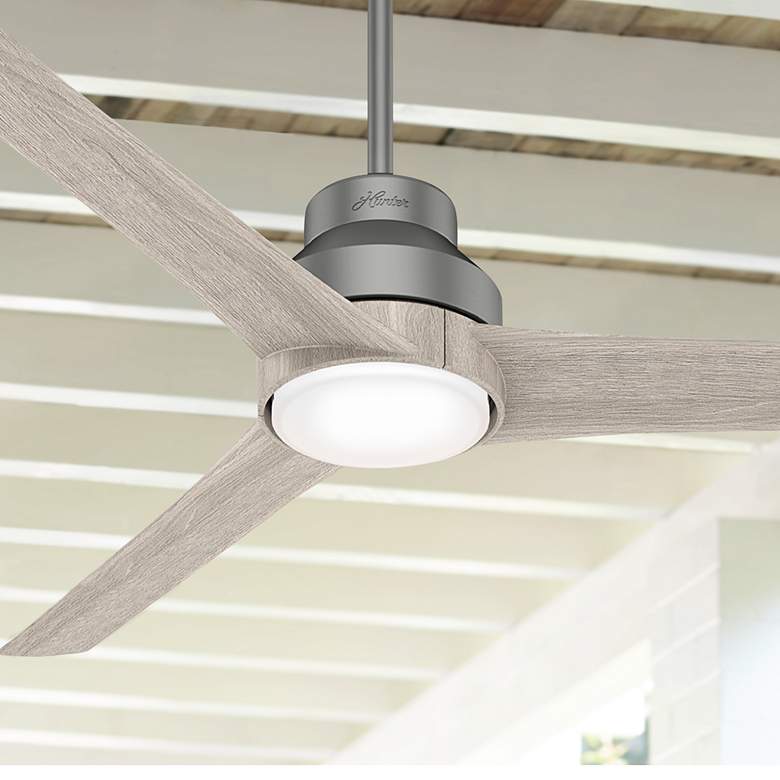 Image 1 60 inch Hunter Lakemont Silver and Oak Damp Rated LED Fan with Remote