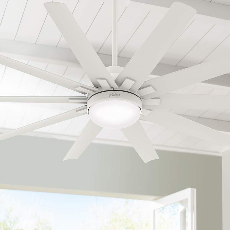 Image 1 60 inch Hunter Overton White Damp Rated Ceiling Fan with Wall Control