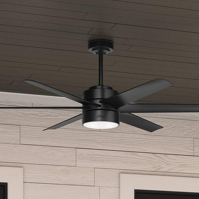 Image 1 60 inch Hunter Solaria Matte Black Damp Rated Fan with Wall Control