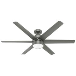60&quot; Hunter Solaria Silver LED Damp Rated Ceiling Fan with Wall Control