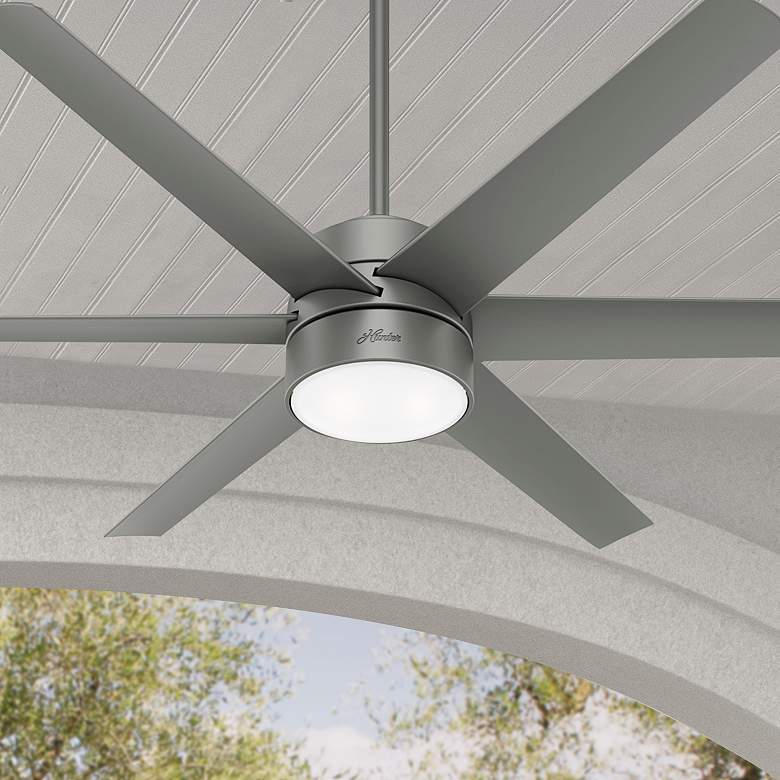 Image 2 60" Hunter Solaria Silver LED Damp Rated Ceiling Fan with Wall Control
