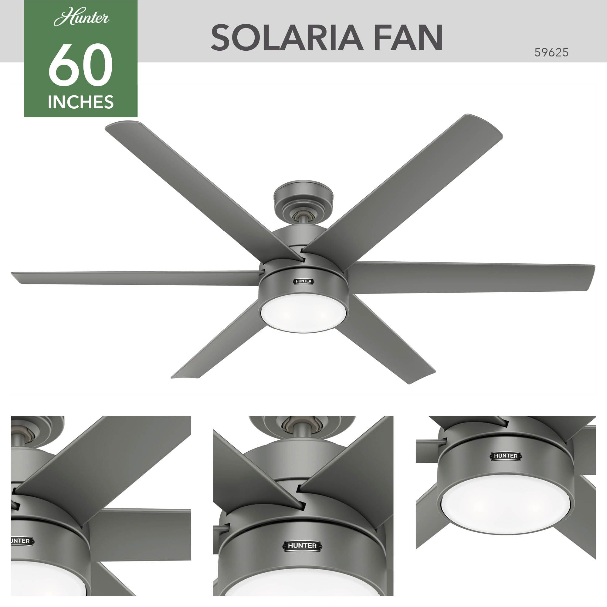60" Hunter Solaria Silver LED Damp Rated Ceiling Fan with Wall Control in scene