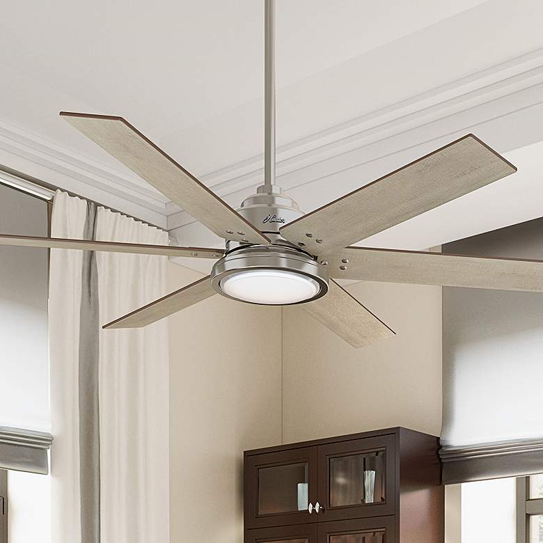 Image 2 60 inch Hunter Warrant Brushed Nickel LED DC Ceiling Fan with Wall Control