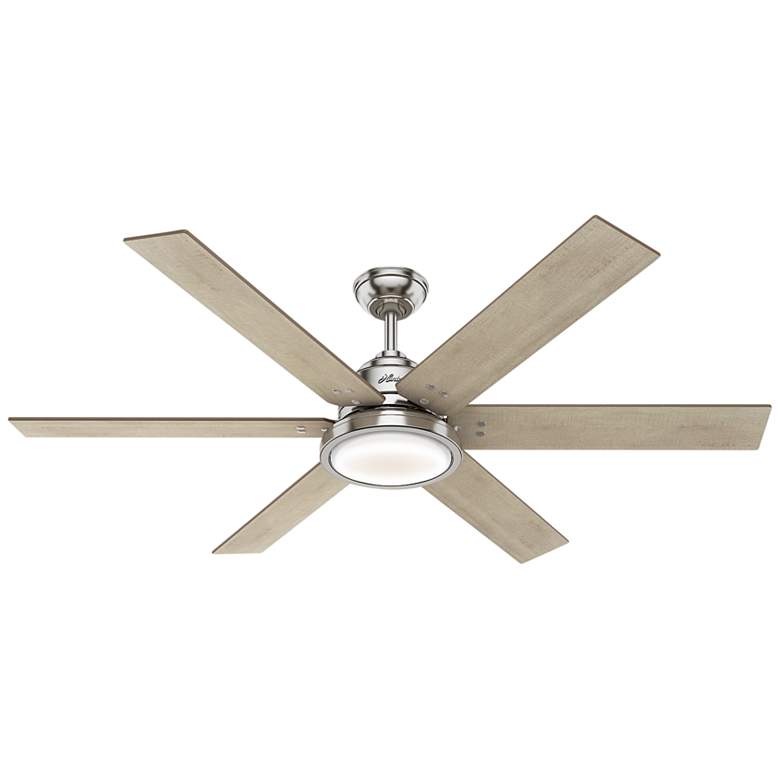 60&quot; Hunter Warrant Brushed Nickel LED DC Ceiling Fan with Wall Control more views