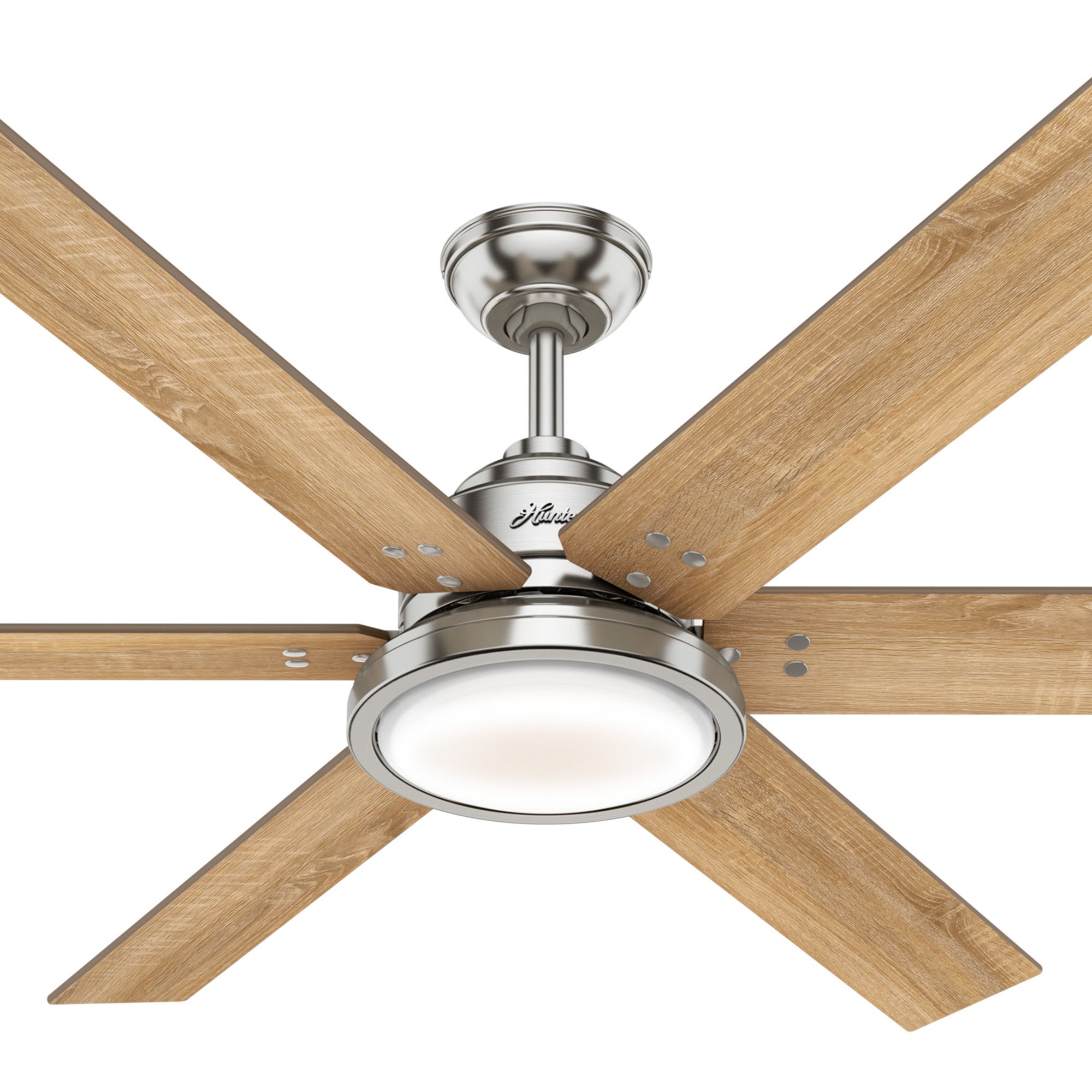 60" Hunter Warrant Brushed Nickel LED DC Ceiling Fan with Wall Control in scene