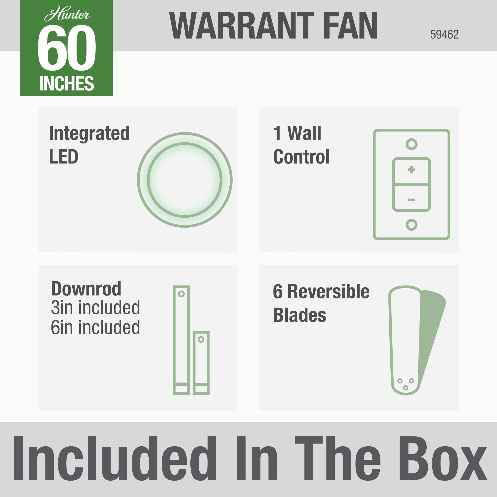 60" Hunter Warrant Brushed Nickel LED DC Ceiling Fan with Wall Control in scene